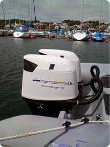 Suzuki DF250 branded pair of Vented outboard Splash covers in Sweden. #AustralianMade